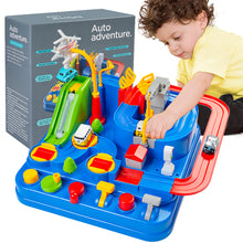 Load image into Gallery viewer, Kids Race Track Car Adventure Toy for Toddlers, Car Rescue Adventure Toys with 4 Mini Car 6 Buttons for 3-7 Years Old Boys Girls, Manually Operated Car Playset Education Toys for Kids Age 3+, Blue
