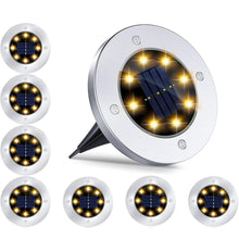Load image into Gallery viewer, Maraawa Solar Ground Lights Solar Garden Lights 8 Pack Waterproof LED Disk Lights for Pathway, Yard, Patio and Walkway, White
