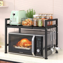 Load image into Gallery viewer, Uncahome 2-Tier Microwave Oven Rack Baker's Rack Shelf for Kitchen Utensils Adjustable Shelf Organizer for Kitchen Counter Black
