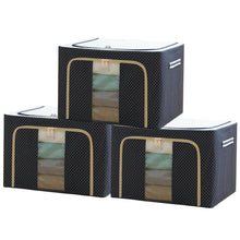 Load image into Gallery viewer, Mighty Rock 3 Pack Extra Large Clothes Storage Bins - Foldable Metal Frame Storage Box - Stackable Linen Fabric Organizer Set with Carrying Handles and Clear Window , Wave point 100L
