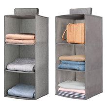 Load image into Gallery viewer, Hanging Closet Organizer Storage 3 Shelf Cloth Hanging Shelves for Closet Space Saver Easy Mount Foldable Gray 2 Pack
