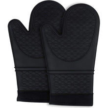 Load image into Gallery viewer, Silicone Oven Mitts Heat Resistant Oven Gloves to 446℉ Non-Slip with Quilted Liner Mitts for Cooking Baking and BBQ, Black
