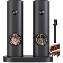 Load image into Gallery viewer, Uncahome 2 Pack Electric Salt and Pepper Grinder Set, Battery Powered - Automatic Salt Pepper Mill Grinder, Black
