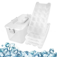 Load image into Gallery viewer, Kibhous 4 Pcs Ice Cube Trays with Lid and Bin, Silicone Plastic Ice Cube Molds for Freezer with Ice Box (72 Ice Cubes)
