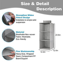 Load image into Gallery viewer, Hanging Closet Organizer Storage 3 Shelf Cloth Hanging Shelves for Closet Space Saver Easy Mount Foldable Gray 2 Pack

