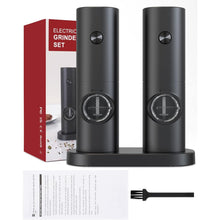 Load image into Gallery viewer, Uncahome 2 Pack Electric Salt and Pepper Grinder Set, Battery Powered - Automatic Salt Pepper Mill Grinder, Black
