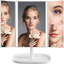 Load image into Gallery viewer, Movsou Vanity Mirror Makeup Mirror with Lights, 3 Color Lighting Modes 52 LED Trifold Portable Mirror, 1X 2X 3X Magnification White
