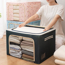Load image into Gallery viewer, Mighty Rock 3 Pack Extra Large Clothes Storage Bins - Foldable Metal Frame Storage Box - Stackable Linen Fabric Organizer Set with Carrying Handles and Clear Window , Wave point 100L
