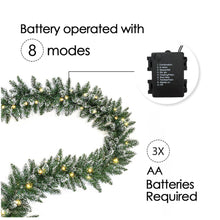 Load image into Gallery viewer, Swtroom 18ft Christmas Garland with Battery Operated 50 LED Lights and Timer Snow Flocked Christmas Decorations Xmas Garland for Stairs Fireplaces Wall Door Xmas Garland
