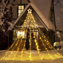 Load image into Gallery viewer, Funsmile Christmas Outdoor Star Lights Waterfall Tree Lights 344 LED 10Ft 12" Topper Star for Lawn Yard Garden Holiday Xmas New Year Warm White
