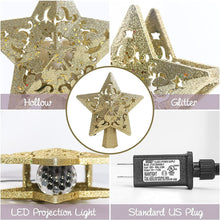 Load image into Gallery viewer, Cowin Christmas Tree Topper Projector, LED Star Tree Topper Light, Glitter Gold Star Topper Projector with Rotating Star Projection for Indoor Christmas Tree Decor, Xmas Decorations
