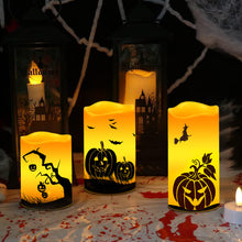 Load image into Gallery viewer, Halloween Flameless Candles Flickering Remote Timer Battery Operated Pumpkin Halloween Theme Decoration Set of 3
