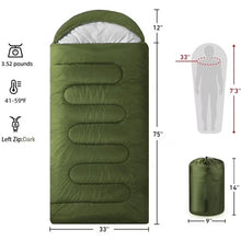 Load image into Gallery viewer, COWIN Sleeping Bags for Adults Backpacking Lightweight Waterproof 41℉-59℉ for Camping Hiking Outdoor Travel with Compression Bags 3.52lb , Military Green
