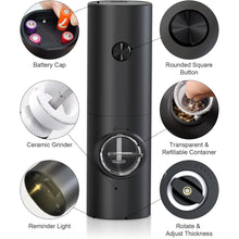 Load image into Gallery viewer, Uncahome 2 Pack Electric Salt and Pepper Grinder Set, Battery Powered - Automatic Salt Pepper Mill Grinder, Black
