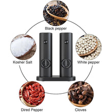 Load image into Gallery viewer, Uncahome 2 Pack Electric Salt and Pepper Grinder Set, Battery Powered - Automatic Salt Pepper Mill Grinder, Black
