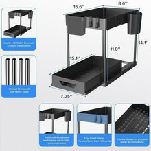Load image into Gallery viewer, Mighty Rock 2 Pack Under Sink Organizer, Under Bathroom Cabinet Organizer with Hooks Hanging Cup, Multi-Purpose Storage Shelf for Kitchen Bathroom, Black
