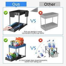 Load image into Gallery viewer, Mighty Rock 2 Pack Under Sink Organizer, Under Bathroom Cabinet Organizer with Hooks Hanging Cup, Multi-Purpose Storage Shelf for Kitchen Bathroom, Black
