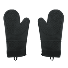 Load image into Gallery viewer, Silicone Oven Mitts Heat Resistant Oven Gloves to 446℉ Non-Slip with Quilted Liner Mitts for Cooking Baking and BBQ, Black

