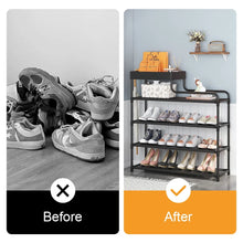 Load image into Gallery viewer, 5-Tier Free Standing Shoe Rack, 30.9 Inches Shoe Shelf, Entryway Shoe Organizer Storage Cabinet, with 4 Fabric Shelves and Storage Top for Bags or Shoes, Black
