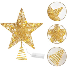 Load image into Gallery viewer, Christmas 12 inch Glitter Gold Star Tree Topper Lighted with Warm Yellow LED Lights for Xmas Tree Decorations, Indoor Decor
