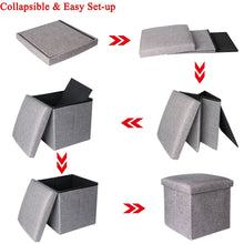 Load image into Gallery viewer, 12 Inch Linen Storage Ottoman Cube,Square Ottoman Foot Rest Stool with Memory Foam Seat, Foldable Storage Boxes Chest, Grey
