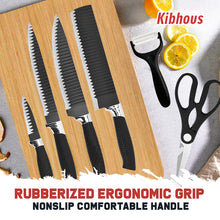Load image into Gallery viewer, Kibhous 6 Pcs Kitchen Knife Set, Professional Chef Knife Set, Stainless Steel with Peeler Scissors Gift Case, Easy-Grip Handle, Rust-proof, Black
