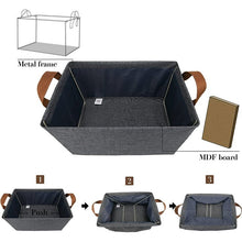 Load image into Gallery viewer, Kibhous 3 Pcs Fabric Storage Bins, 25L Foldable Storage Cubes with Steel Frame Support, Foldable Wardrobe Storage Box Pocket, Dark Gray
