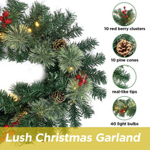 Load image into Gallery viewer, Christmas Garland Pre-Lit Artificial Green with Pine Cones Berry Clusters 40 Lights 6ft for Winter Christmas Indoor Outdoor New Year Xmas Decorations

