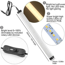 Load image into Gallery viewer, Kibhous 3 Pcs 12" Dimmable Under Cabinet Lights, 12W Under Counter LED Light Bar Linkable Kit with Dimmer Switch Kitchen, Counter Showcase, Shelf Lighting (3000K Warm White)
