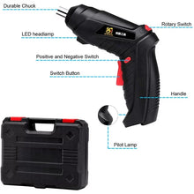 Load image into Gallery viewer, Movsou 47 Pcs Cordless Screwdriver 3.6V Max 3.5Nm 1.3Ah Li-Ion Electric Screwdriver Rechargeable Set with 47PCS Accessory Kit in Carrying Case,with LED Light,Black
