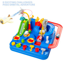 Load image into Gallery viewer, Kids Race Track Car Adventure Toy for Toddlers, Car Rescue Adventure Toys with 4 Mini Car 6 Buttons for 3-7 Years Old Boys Girls, Manually Operated Car Playset Education Toys for Kids Age 3+, Blue
