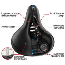 Load image into Gallery viewer, Comfortable Bike Seat Cushion -Bicycle Seat for Men Women with Dual Shock Absorbing Ball Memory Foam Waterproof Bicycle Saddle Universal Fit for Stationary/Exercise/Indoor/Mountain/Road Bikes
