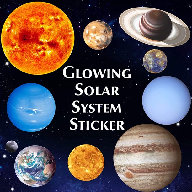 COSMONIC Glowing Ceiling Decals Bright Solar System 9 Planets Wall Stickers Shining Space Decoration