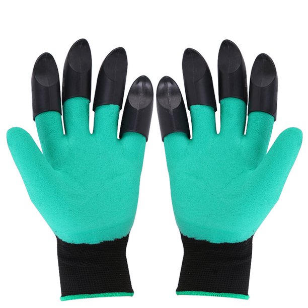 Meidong Gardening Gloves Waterproof Puncture Resistant Genie Mitts 4 Built-in Durable ABS Plastic Claws on Each Hand for Easy to Dig Planting Species Rake (Green)