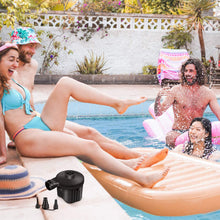 Load image into Gallery viewer, Movsou Electric Air Pump Portable Quick-Fill Pump 110V AC / 12V with 3 Nozzles Perfect Inflator/Deflator Pumps for Outdoor Camping, Inflatable Cushions, Air Mattress Beds, Boats, Swimming Ring, Black

