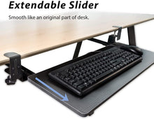 Load image into Gallery viewer, Extendable Large(27.5&quot; x 11.5&quot;) Clamp-On Adjustable Height Keyboard Tray Under Desk with Tools, Easy Installation for Home/Office/School/Typing/Gaming Using (Black)
