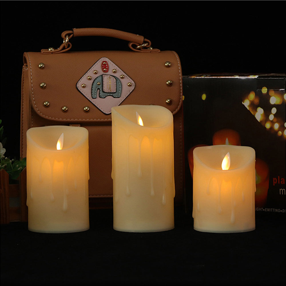 Glass LED Flameless Candles Battery Operated with Flickering Moving Wicks, Pack of 3 (D 3”×H 4”5”6”) Real Wax Pillar Candles for Fireplace Halloween（White）