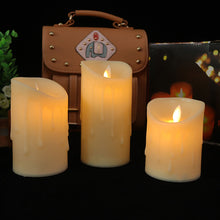 Load image into Gallery viewer, Glass LED Flameless Candles Battery Operated with Flickering Moving Wicks, Pack of 3 (D 3”×H 4”5”6”) Real Wax Pillar Candles for Fireplace Halloween（White）
