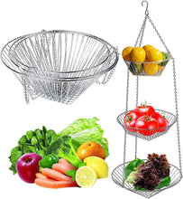 Load image into Gallery viewer, 3 Tier Hanging Fruit Basket, Modern Country Style Home Decor, Countertop Space Saver for Fruits or Vegetables (Silver)
