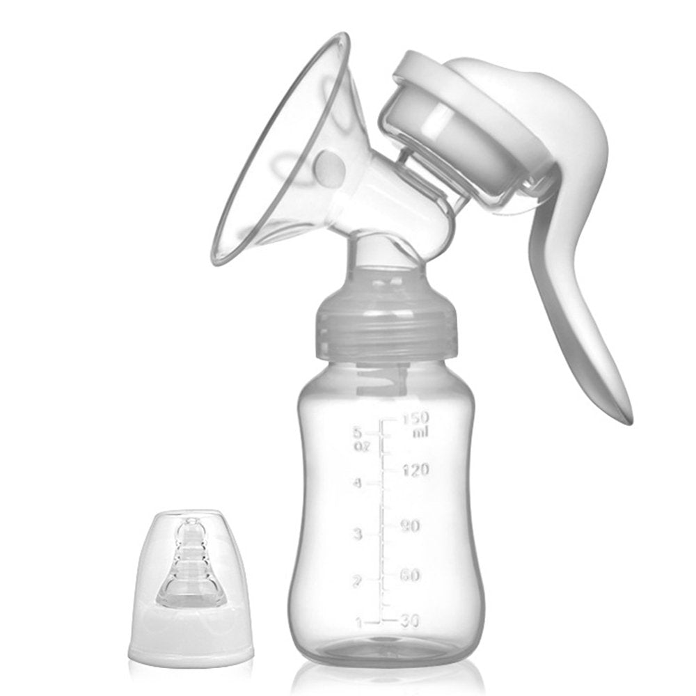 Manual Breast Pump, 150 ml Adjustable Suction Silicone Hand Pump Breastfeeding, Small Portable Manual Breast Milk Catcher Baby Feeding Pumps & Accessories, White