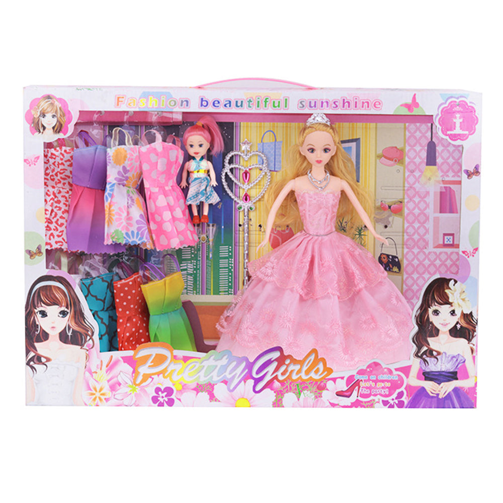 Fashion Doll Dress Up Kit Small Toddler Doll Clothes Outfit 15 pcs Movable Portable Babysitting Fashion Toy Gift for 3 to 8 Year Old