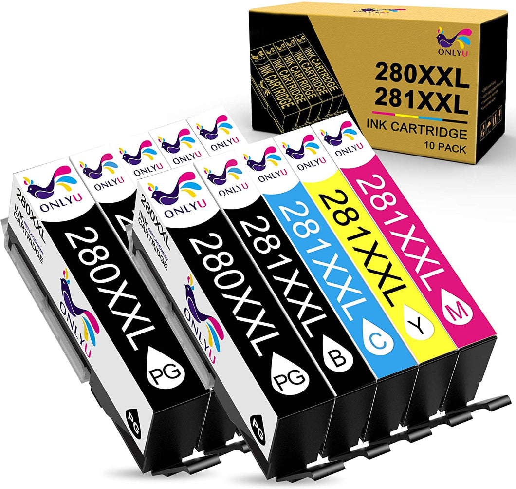 ONLYU Compatible Ink Cartridge Replacement for Canon 280 281 PGI 280 XXL CLI 281 XXL for PIXMA TR8520 TR7520 TS6120 TS6220 TS6320 TS8120 TS8220 TS9120 TS9520 TS9521C TS702 Printer (10 Pack)