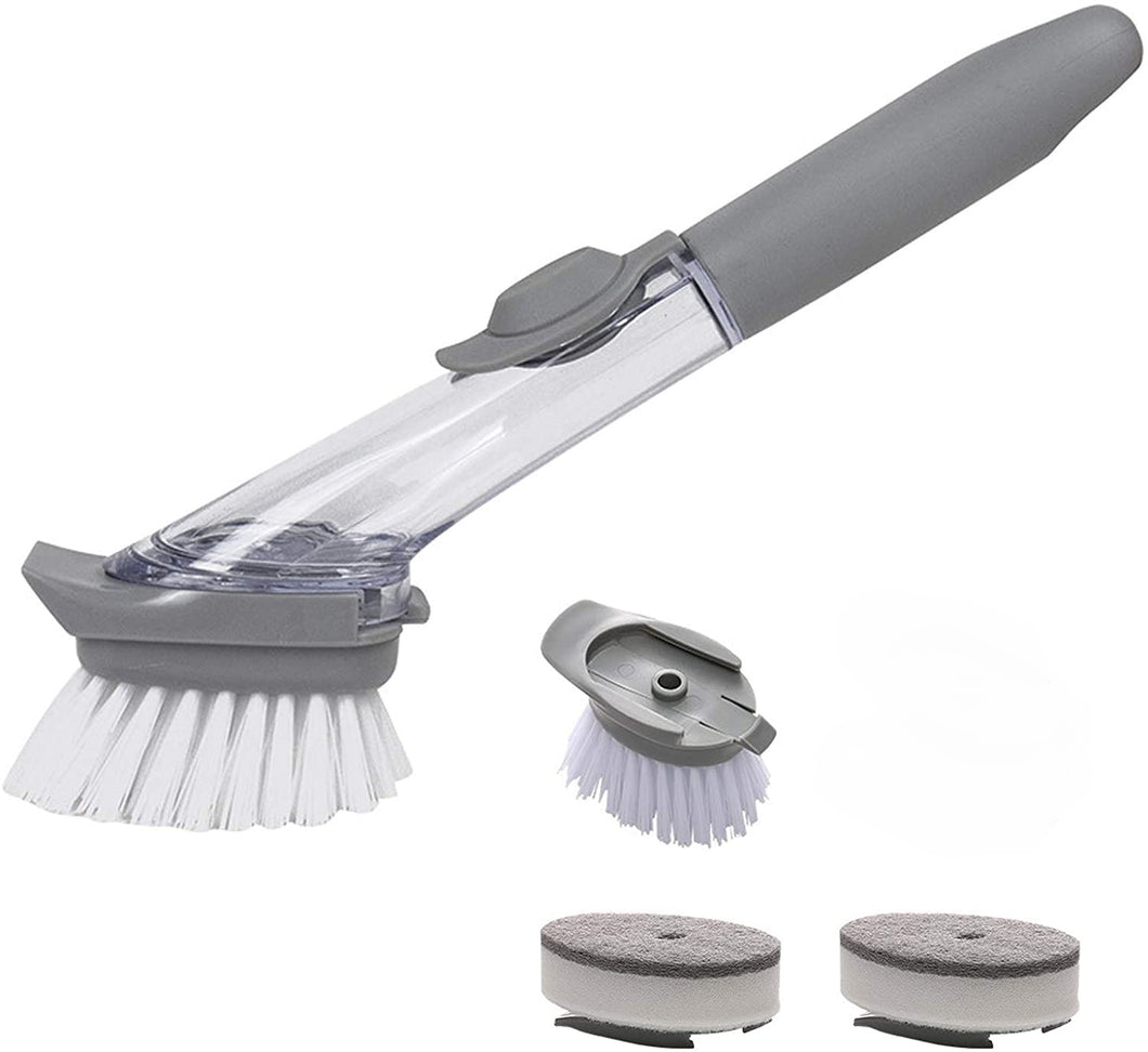 Dish Scrub Brush, Soap Dish Wand Refills Sponge, Replaceable Refills Sponges Brush Heads,Reusable for Sink Pot Kitchen Cleaning Including 2 Dish Brush and 2 Replacement Sponge Head