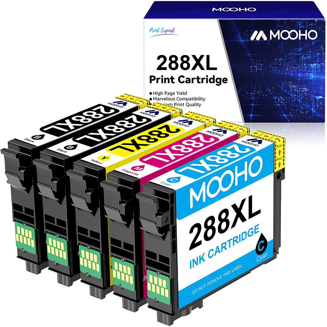 MOOHO Remanufactured Ink Cartridge Replacement for 288 288XL T288 T288XL High Yield to use with XP-440 XP-446 XP-340 XP-330 XP-430 XP-434 XP-240 Printers (2 Black, 1 Cyan, 1 Magenta, 1 Yellow, 5 Pack)