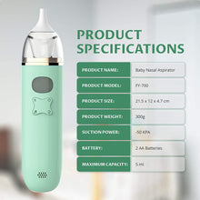 Load image into Gallery viewer, Baby Nasal Aspirator - Battery Powered Nose Cleaner with 3 Suction Levels for Newborn Infant Toddlers Kids for First Aid Kits &amp; Nurseries
