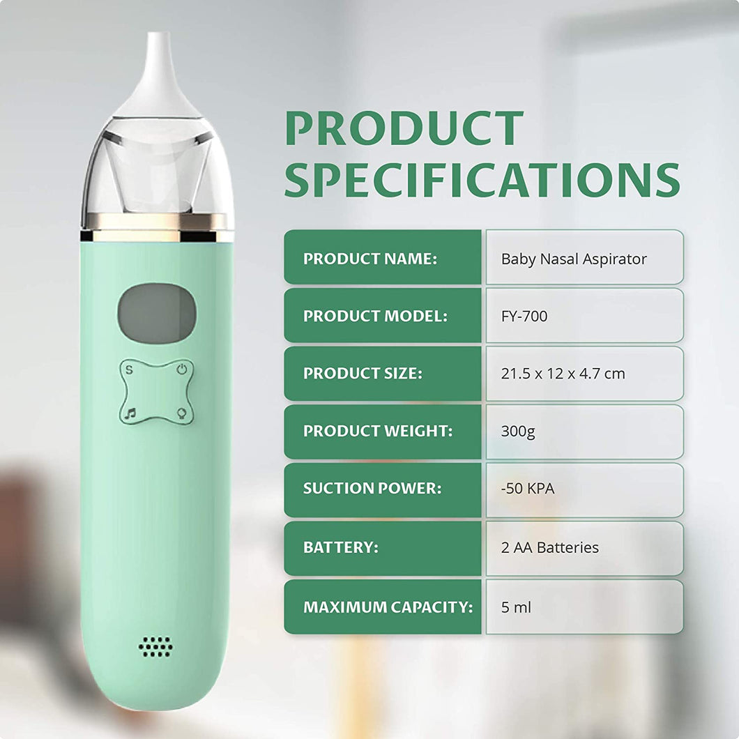 Baby Nasal Aspirator - Battery Powered Nose Cleaner with 3 Suction Levels for Newborn Infant Toddlers Kids for First Aid Kits & Nurseries