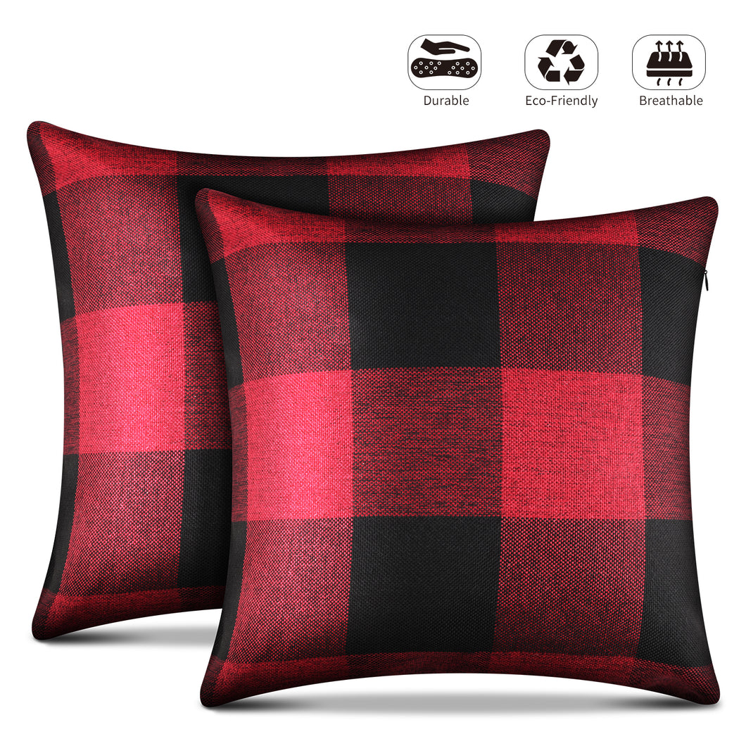 Buffalo Check Throw Pillow Covers – Set of 2 Farmhouse Decorative Pillowcases for Home Decor, Sofa, Bedroom, Car, 100% Linen Cushion Case with Plaids on Both Sides, 18 x 18 Inch