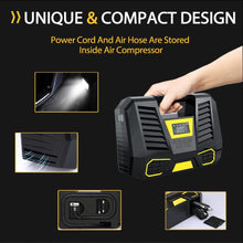 Load image into Gallery viewer, Tire Inflator Portable Air compressor 12V DC Air Pump for Car Tires with Digital Pressure Gauge,150PSI Auto Tire Pump with Emergency LED Light(,Car Air Pump for Bike Basketball and Other Inflatables)
