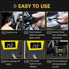Load image into Gallery viewer, Tire Inflator Portable Air compressor 12V DC Air Pump for Car Tires with Digital Pressure Gauge,150PSI Auto Tire Pump with Emergency LED Light(,Car Air Pump for Bike Basketball and Other Inflatables)
