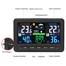 Load image into Gallery viewer, Wireless Weather Station with Outdoor Remote Sensor in/Out Temperature and Humidity Alarm Clock Calendar Weather Forecaster with Color LCD Display
